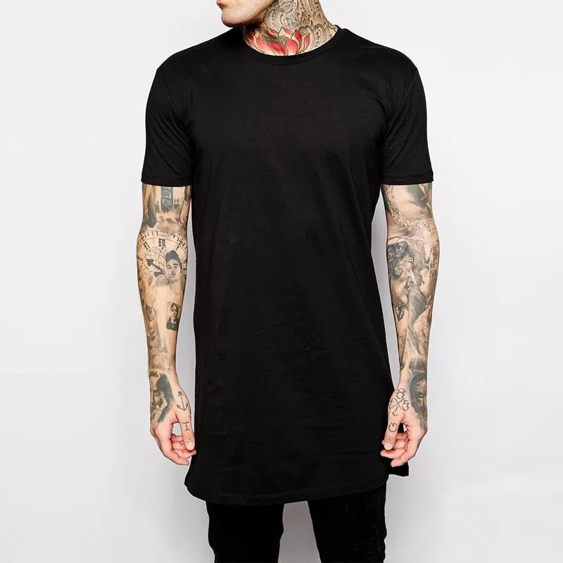 2026 Brand New Clothing Mens Black Mens Long T shirt Tops Hip Hop Man T-shirt Short Sleeve Casual Men Tee shirts For Male