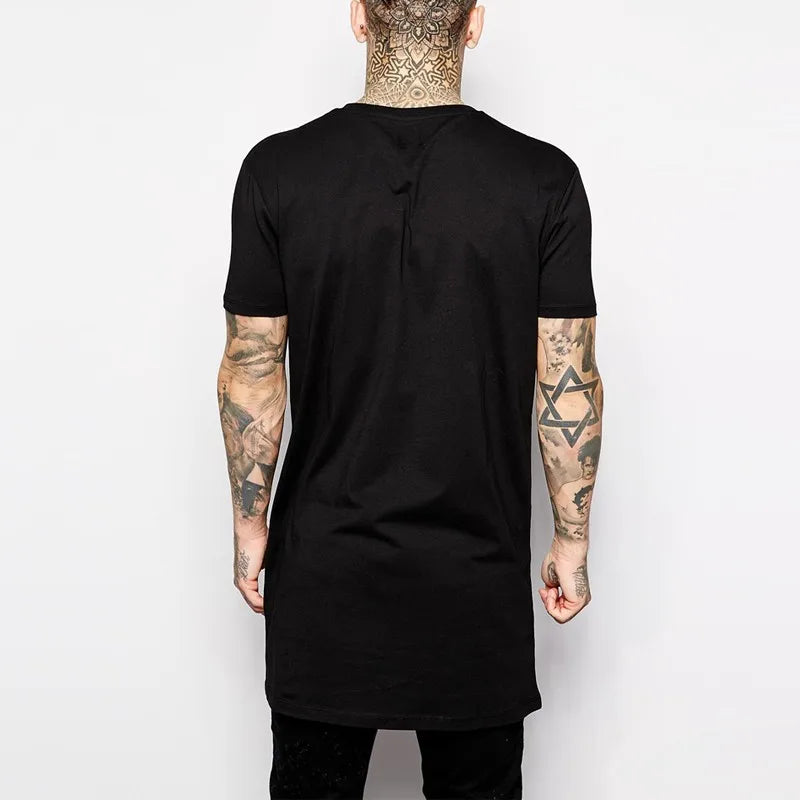 2026 Brand New Clothing Mens Black Mens Long T shirt Tops Hip Hop Man T-shirt Short Sleeve Casual Men Tee shirts For Male