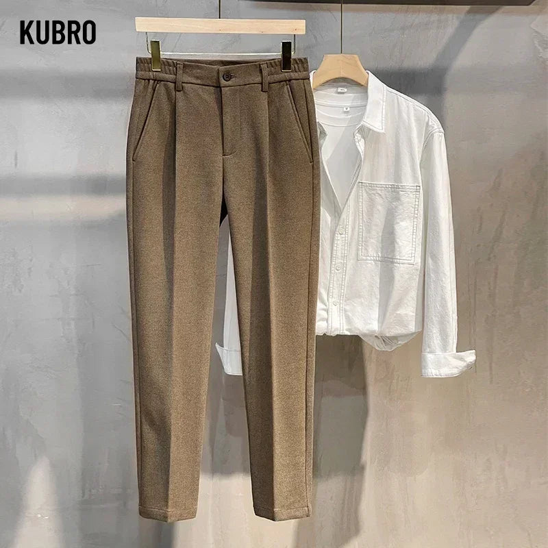 Autumn Winter Suit Pants Men Thick Business Elastic Waist Classic