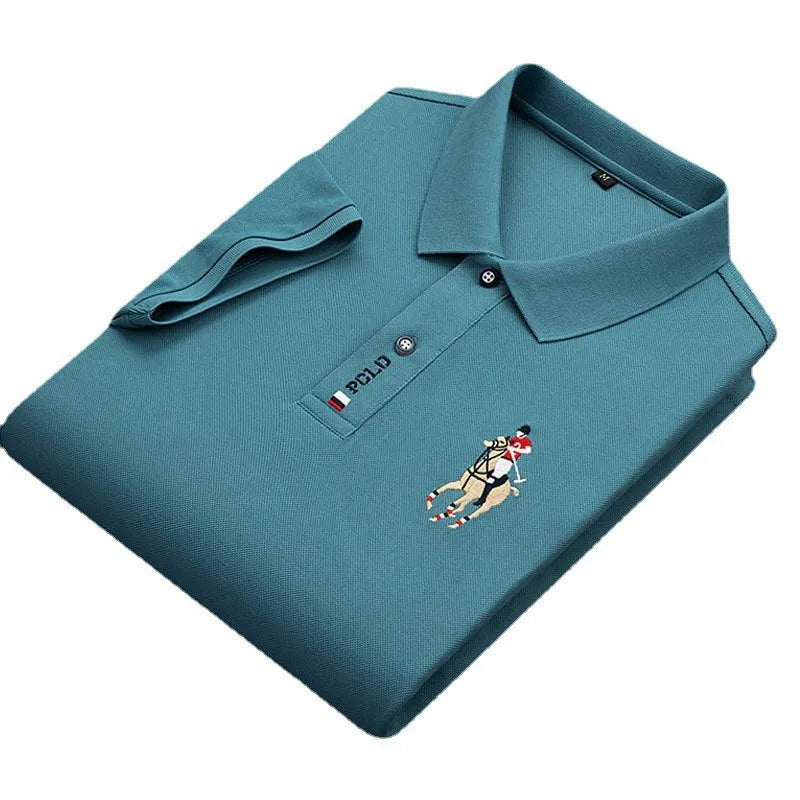 Brand Embroidered Men's Pure Cotton Popsicle Cotton Short Sleeved Polo Shirt Summer New Business