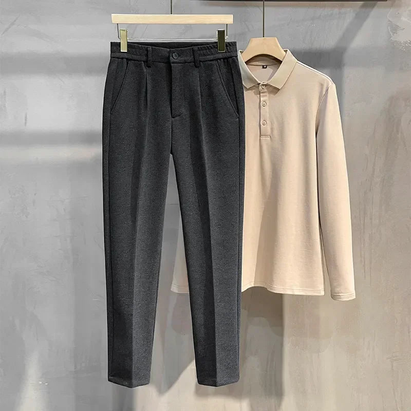 Autumn Winter Suit Pants Men Thick Business Elastic Waist Classic