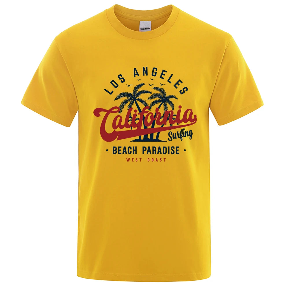 Los Angeles California Beach Paradise Men Tops Fashion Crewneck T Shirt Cotton Summer T-Shirt Breathable Oversize Clothes