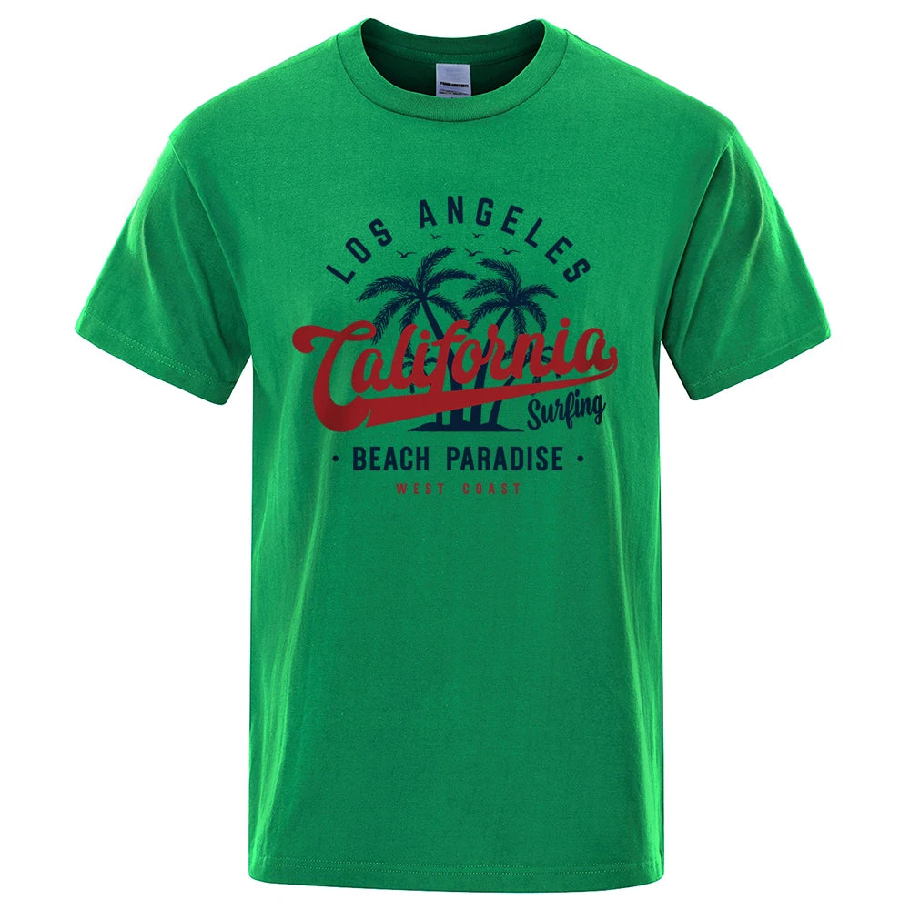Los Angeles California Beach Paradise Men Tops Fashion Crewneck T Shirt Cotton Summer T-Shirt Breathable Oversize Clothes