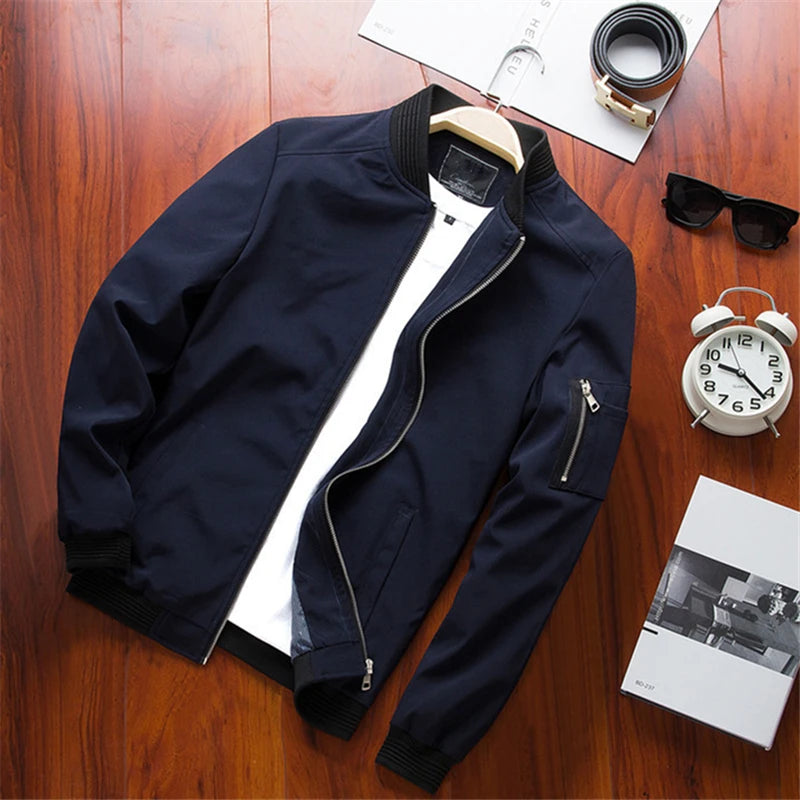 Men Bomber Jacket Thin Slim Long Sleeve baseball Jackets