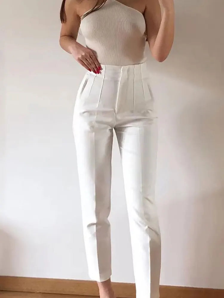 HH Women Elegant Solid Pencil Pants High Waist Pant For Women Casual Streetwear