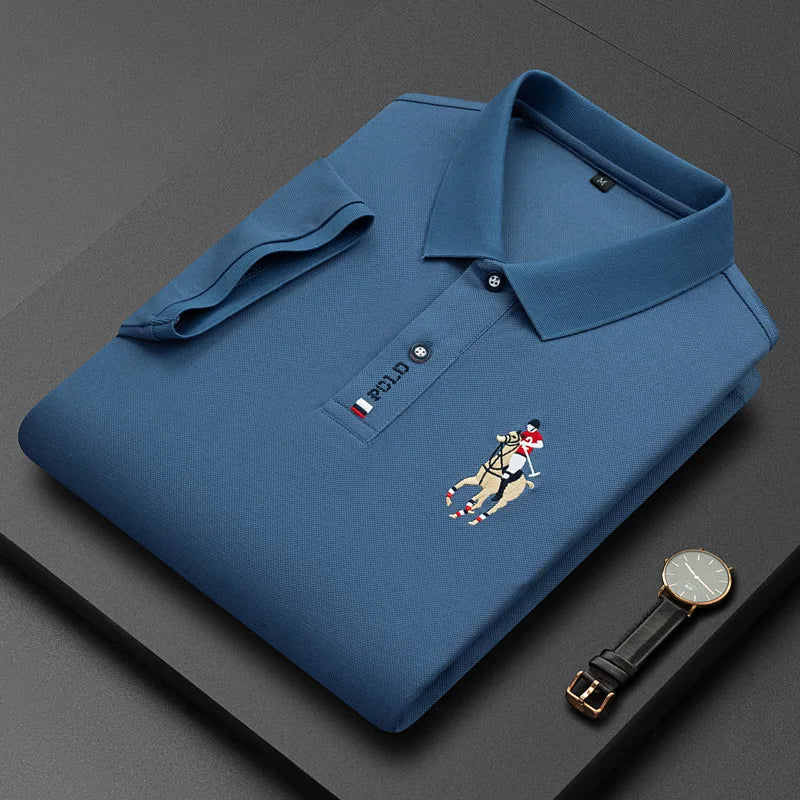 Brand Embroidered Men's Pure Cotton Popsicle Cotton Short Sleeved Polo Shirt Summer New Business