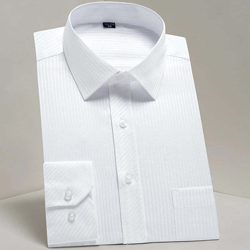 Men's Classic Long Sleeve Standard-fit Dress Shirts Formal Business Social Simple Basic Design White Work Office Casual Shirt