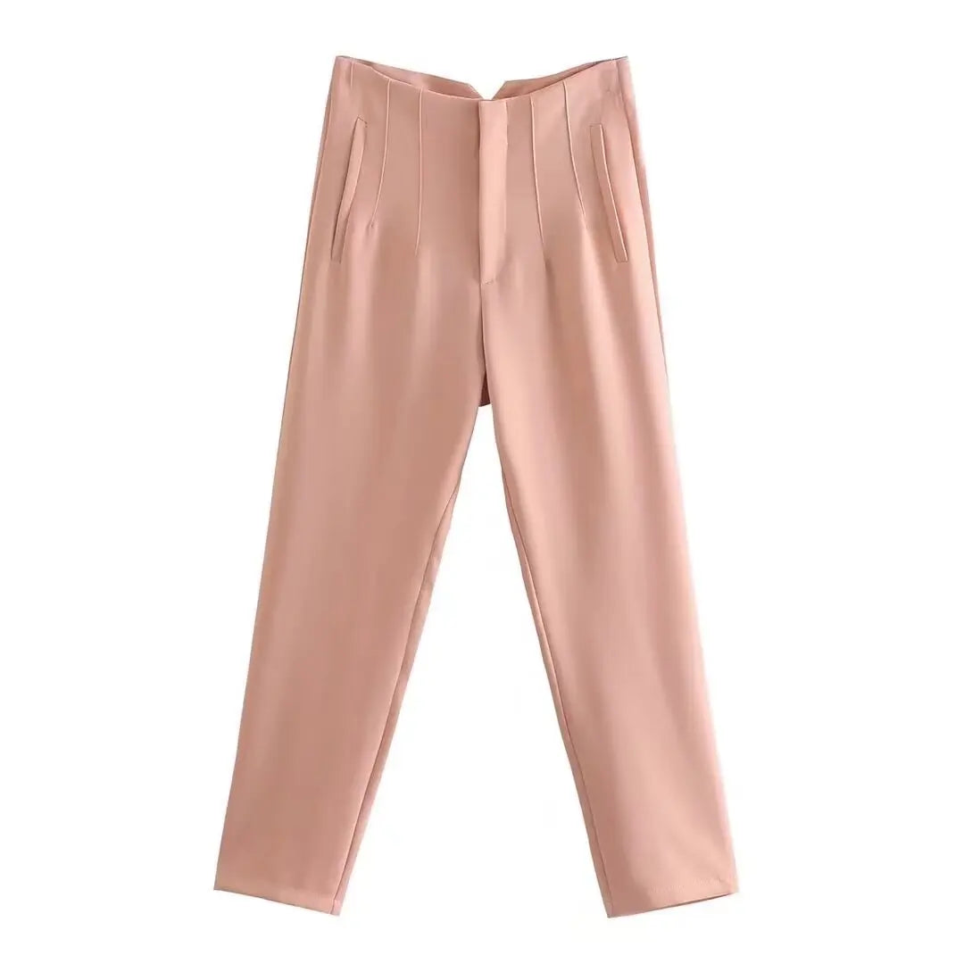 HH Women Elegant Solid Pencil Pants High Waist Pant For Women Casual Streetwear