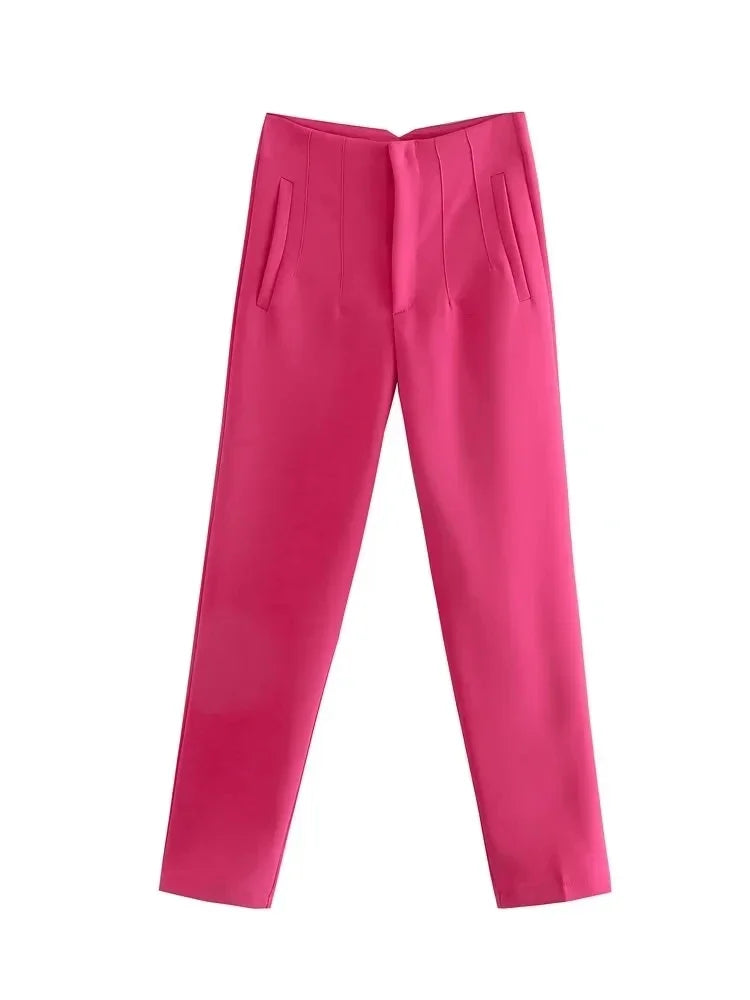 HH Women Elegant Solid Pencil Pants High Waist Pant For Women Casual Streetwear