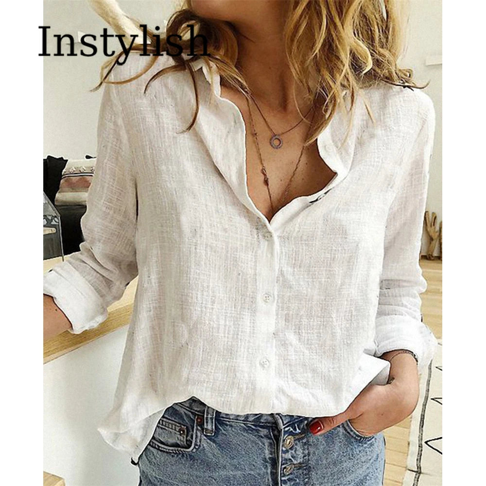 Elegant Cotton Linen Shirts Women