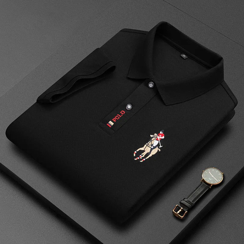 Brand Embroidered Men's Pure Cotton Popsicle Cotton Short Sleeved Polo Shirt Summer New Business