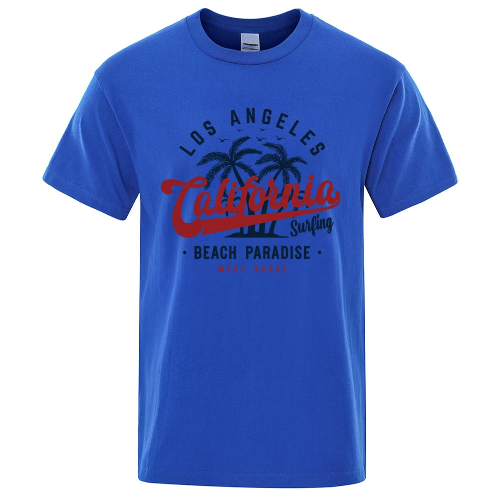 Los Angeles California Beach Paradise Men Tops Fashion Crewneck T Shirt Cotton Summer T-Shirt Breathable Oversize Clothes