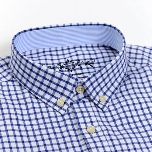Men's Long Sleeve Oxford Plaid Striped Work Casual Shirt with Pocket, Spring Autumn  Cotton Blend Regular-fit Button-down Shirts