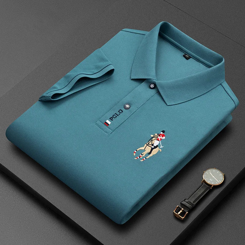 Brand Embroidered Men's Pure Cotton Popsicle Cotton Short Sleeved Polo Shirt Summer New Business