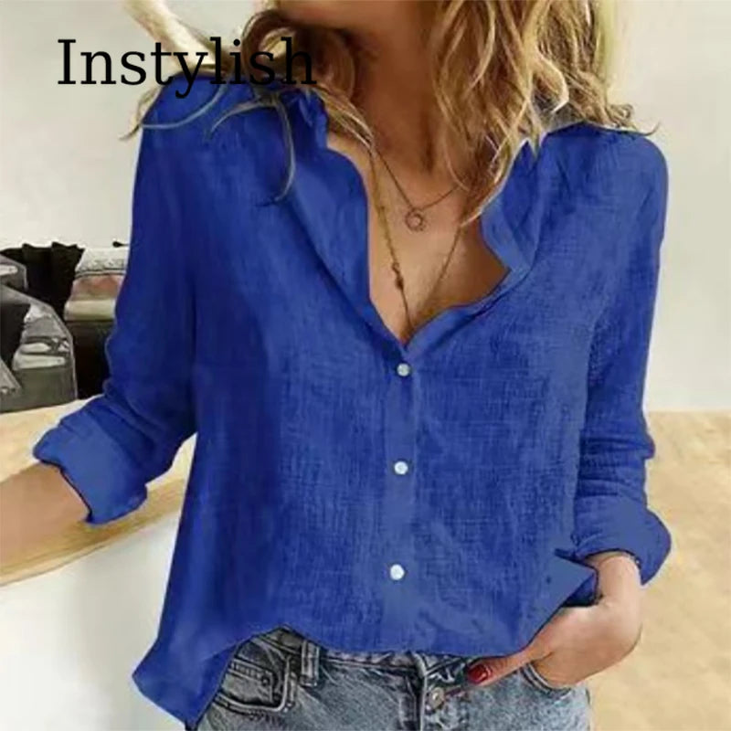 Elegant Cotton Linen Shirts Women