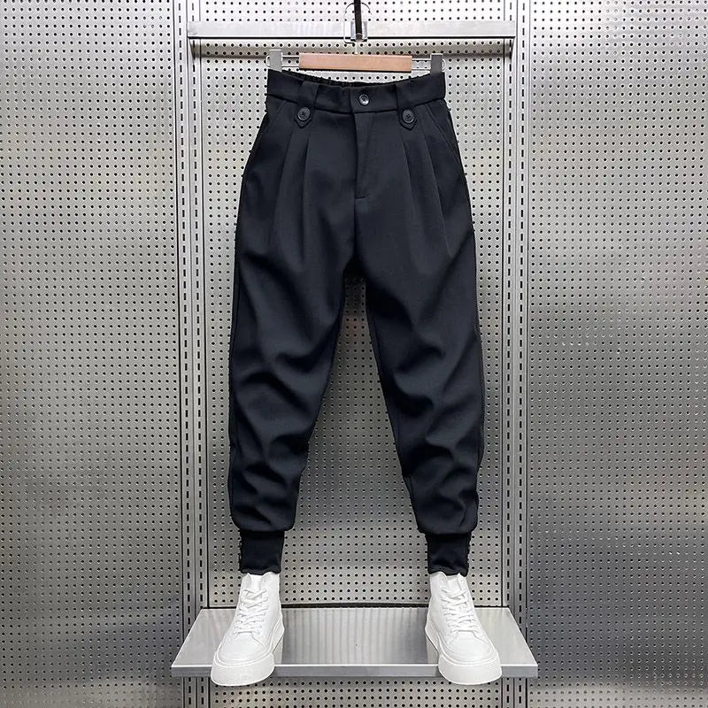 2024 New Spring and Autumn Fashion Brand Wrinkled and Handsome High Waist Button Loose Casual Harlan Suit Pants for Men