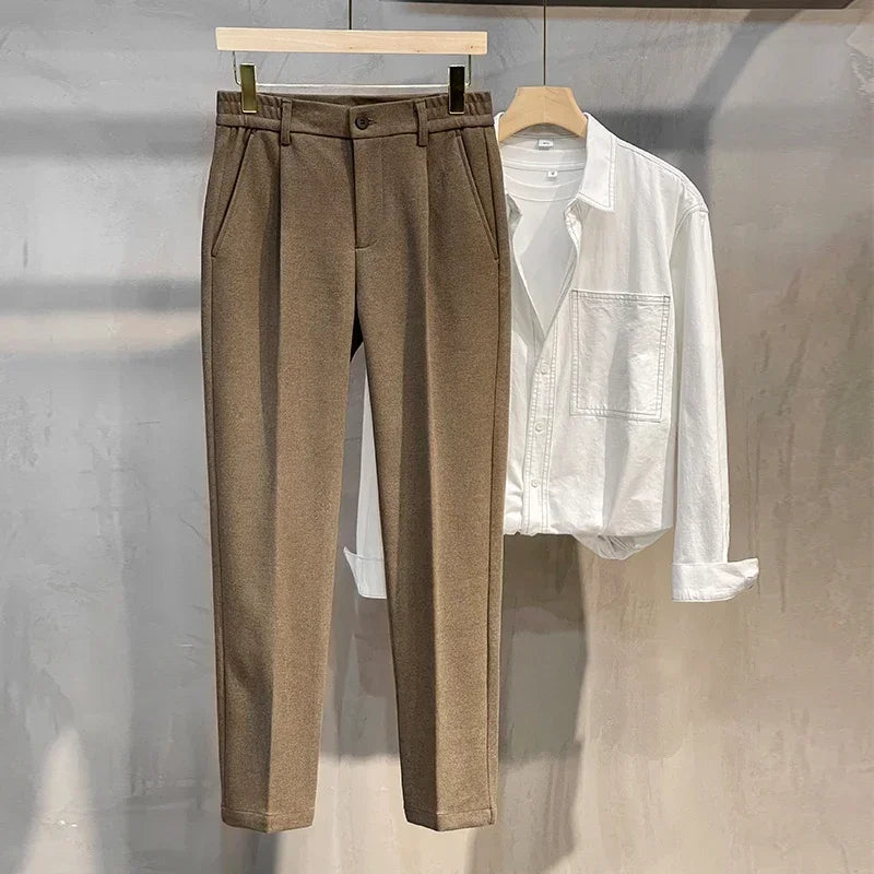 Autumn Winter Suit Pants Men Thick Business Elastic Waist Classic