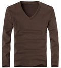 2026 Elastic Mens T-Shirt V-Neck Long Sleeve Men T Shirt For Male T-Shirts Man Clothing TShirt Brand New Solid Color Tops Tees
