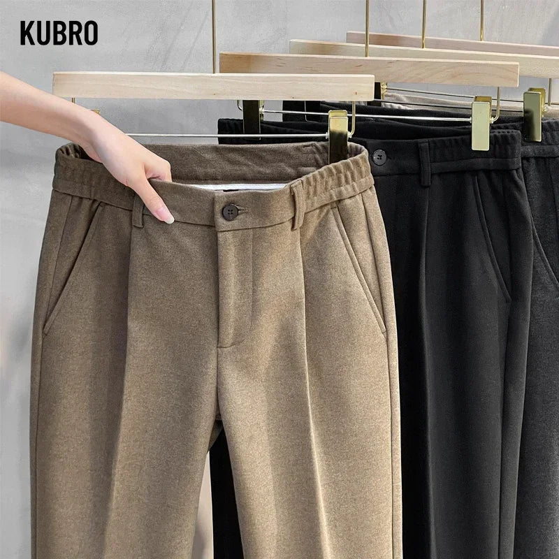 Autumn Winter Suit Pants Men Thick Business Elastic Waist Classic