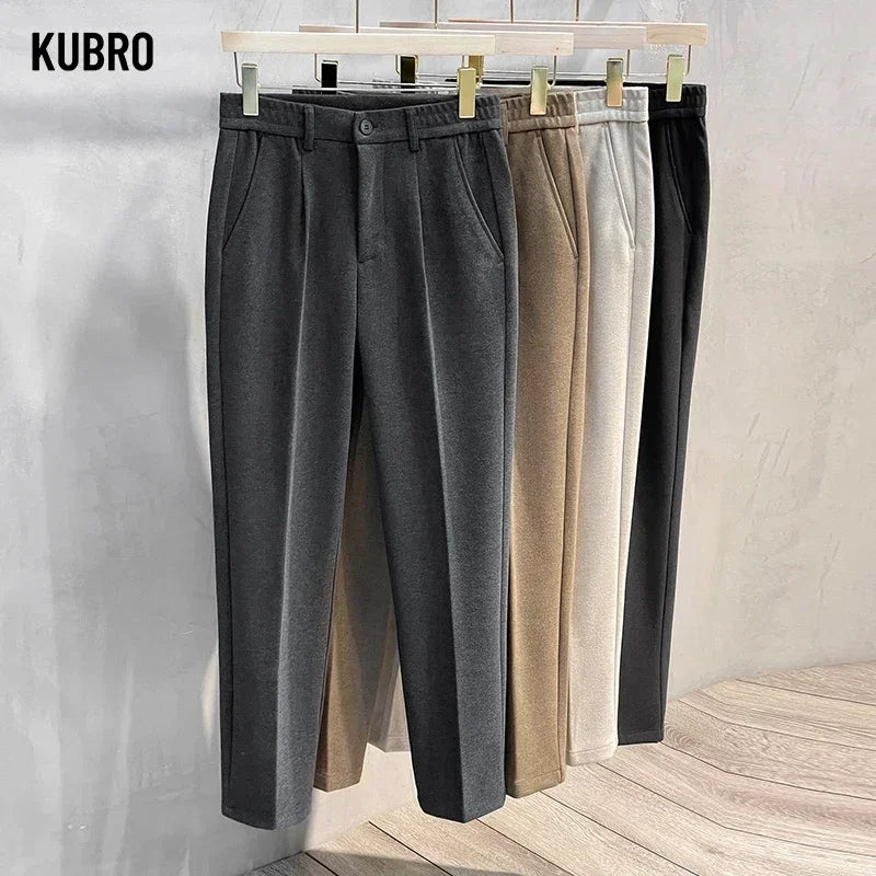 Autumn Winter Suit Pants Men Thick Business Elastic Waist Classic