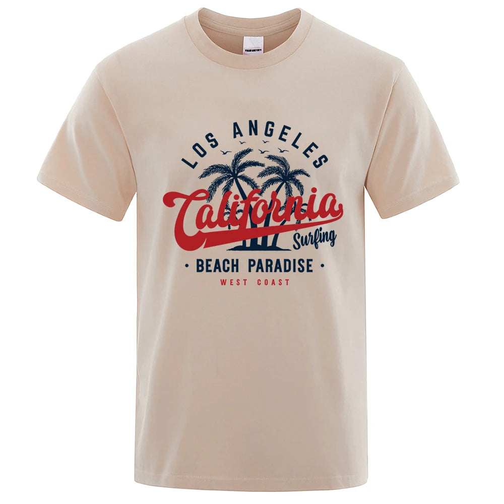 Los Angeles California Beach Paradise Men Tops Fashion Crewneck T Shirt Cotton Summer T-Shirt Breathable Oversize Clothes