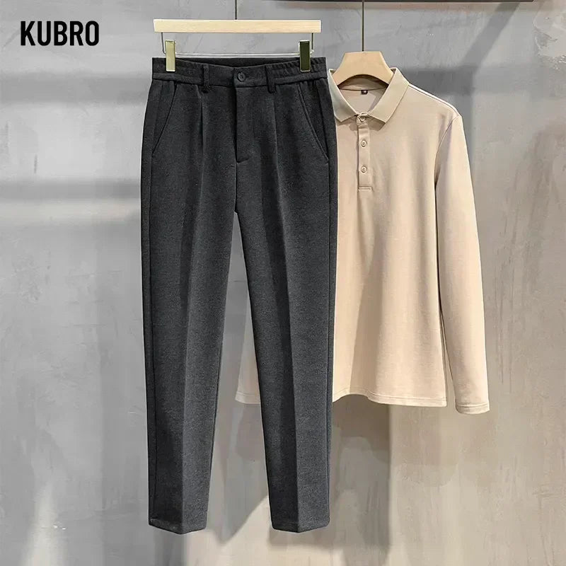 Autumn Winter Suit Pants Men Thick Business Elastic Waist Classic