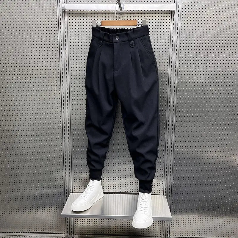 2024 New Spring and Autumn Fashion Brand Wrinkled and Handsome High Waist Button Loose Casual Harlan Suit Pants for Men