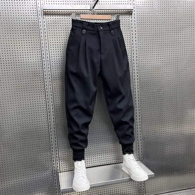 2024 New Spring and Autumn Fashion Brand Wrinkled and Handsome High Waist Button Loose Casual Harlan Suit Pants for Men