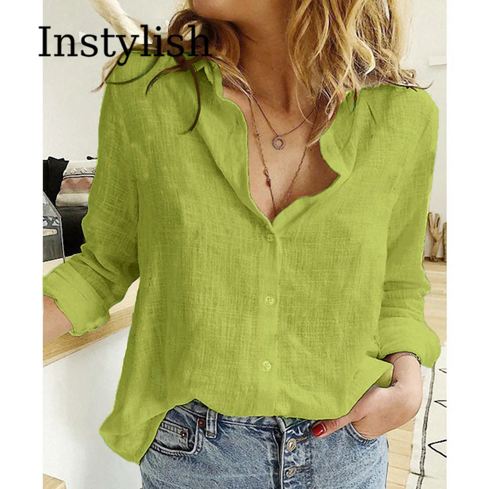 Elegant Cotton Linen Shirts Women