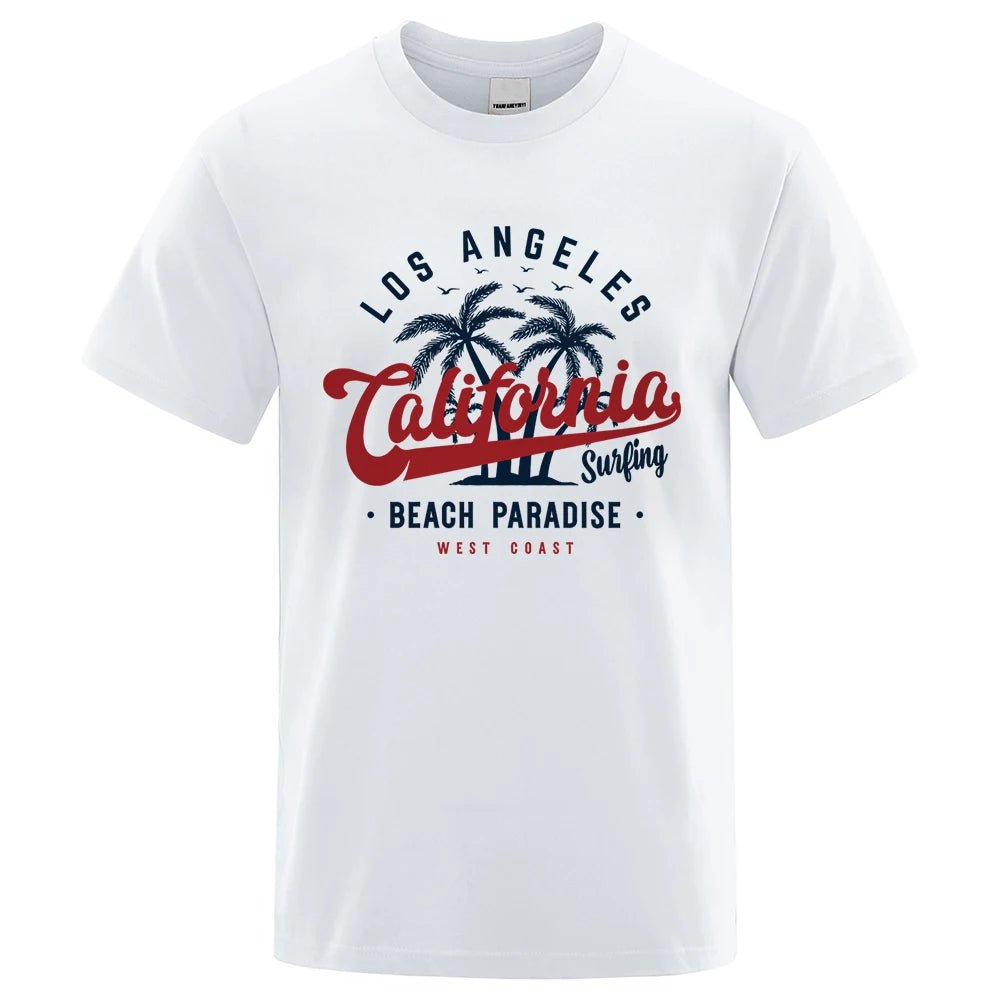 Los Angeles California Beach Paradise Men Tops Fashion Crewneck T Shirt Cotton Summer T-Shirt Breathable Oversize Clothes