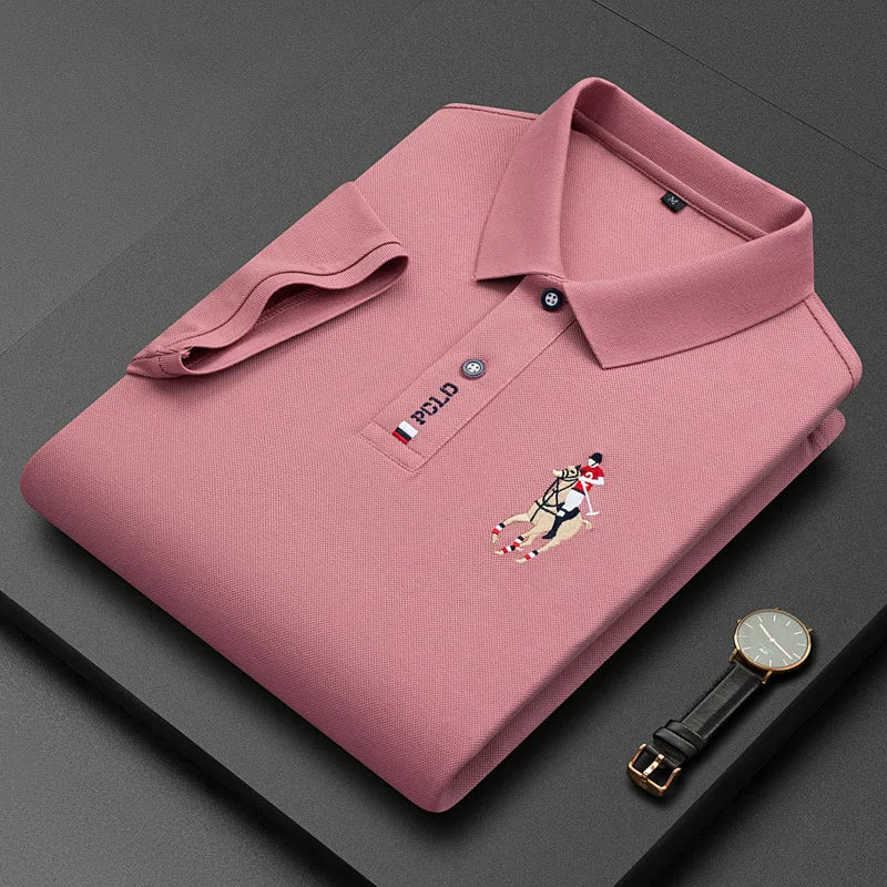 Brand Embroidered Men's Pure Cotton Popsicle Cotton Short Sleeved Polo Shirt Summer New Business