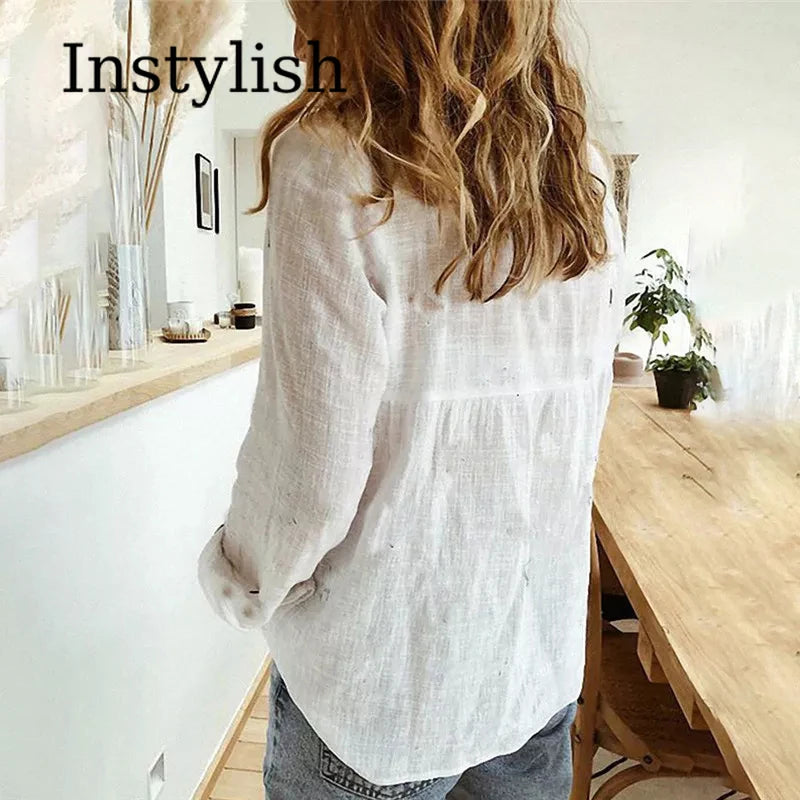 Elegant Cotton Linen Shirts Women