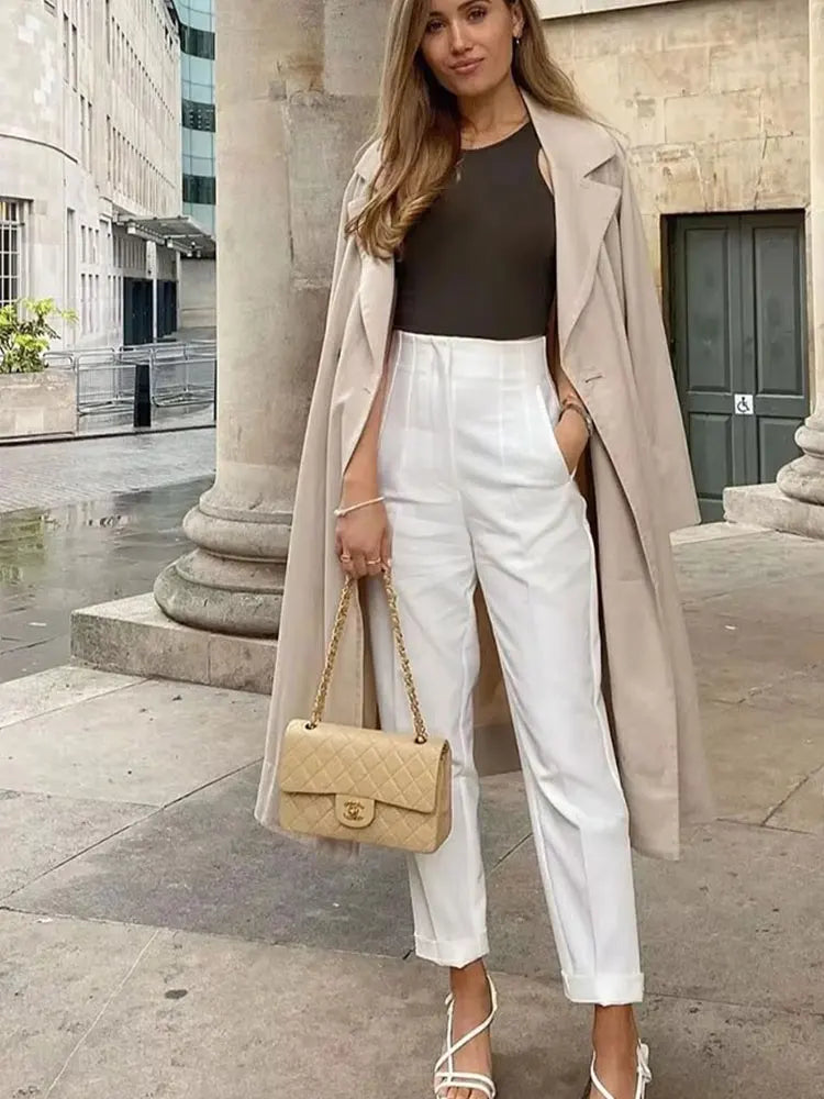 HH Women Elegant Solid Pencil Pants High Waist Pant For Women Casual Streetwear