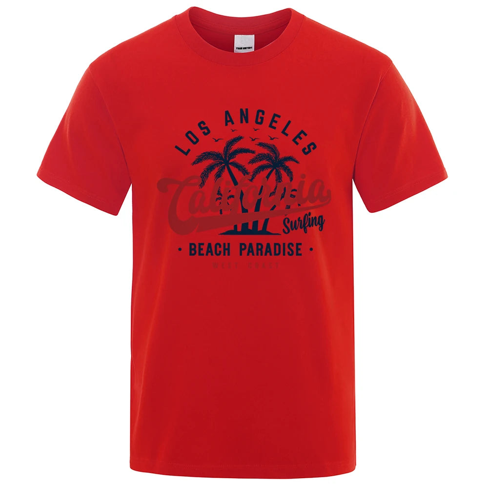 Los Angeles California Beach Paradise Men Tops Fashion Crewneck T Shirt Cotton Summer T-Shirt Breathable Oversize Clothes