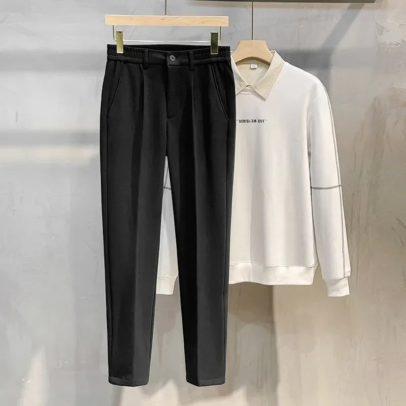 Autumn Winter Suit Pants Men Thick Business Elastic Waist Classic