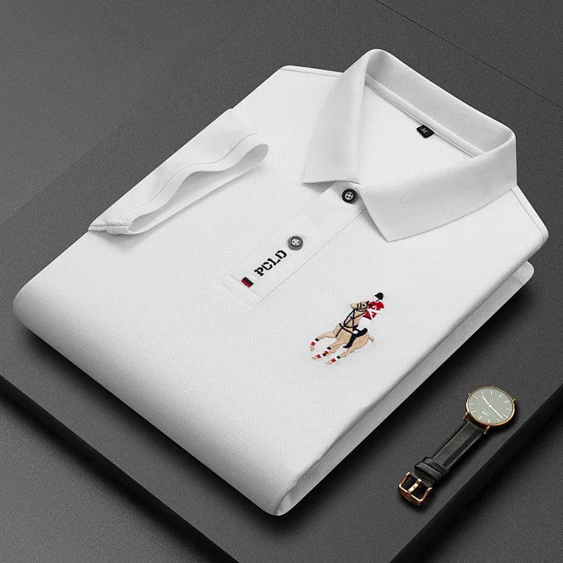 Brand Embroidered Men's Pure Cotton Popsicle Cotton Short Sleeved Polo Shirt Summer New Business