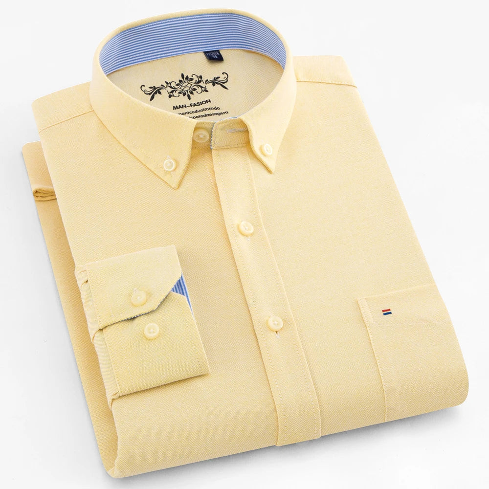 Men's Long Sleeve Oxford Plaid Striped Work Casual Shirt with Pocket, Spring Autumn  Cotton Blend Regular-fit Button-down Shirts