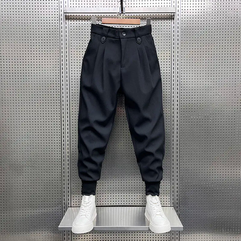 2024 New Spring and Autumn Fashion Brand Wrinkled and Handsome High Waist Button Loose Casual Harlan Suit Pants for Men