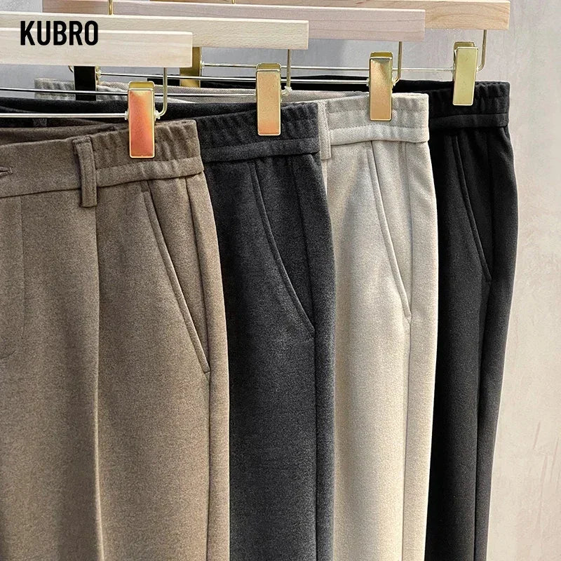 Autumn Winter Suit Pants Men Thick Business Elastic Waist Classic