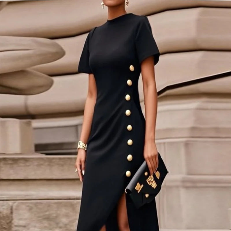 Modigirl Wedding Black Dresses for Women Gold Button Clothes Asymmetrical 2025 Summer Woman