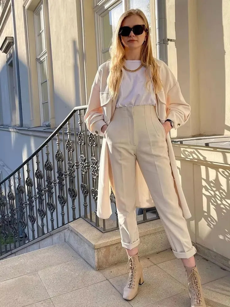 HH Women Elegant Solid Pencil Pants High Waist Pant For Women Casual Streetwear