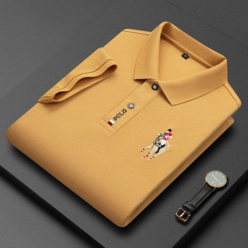 Brand Embroidered Men's Pure Cotton Popsicle Cotton Short Sleeved Polo Shirt Summer New Business